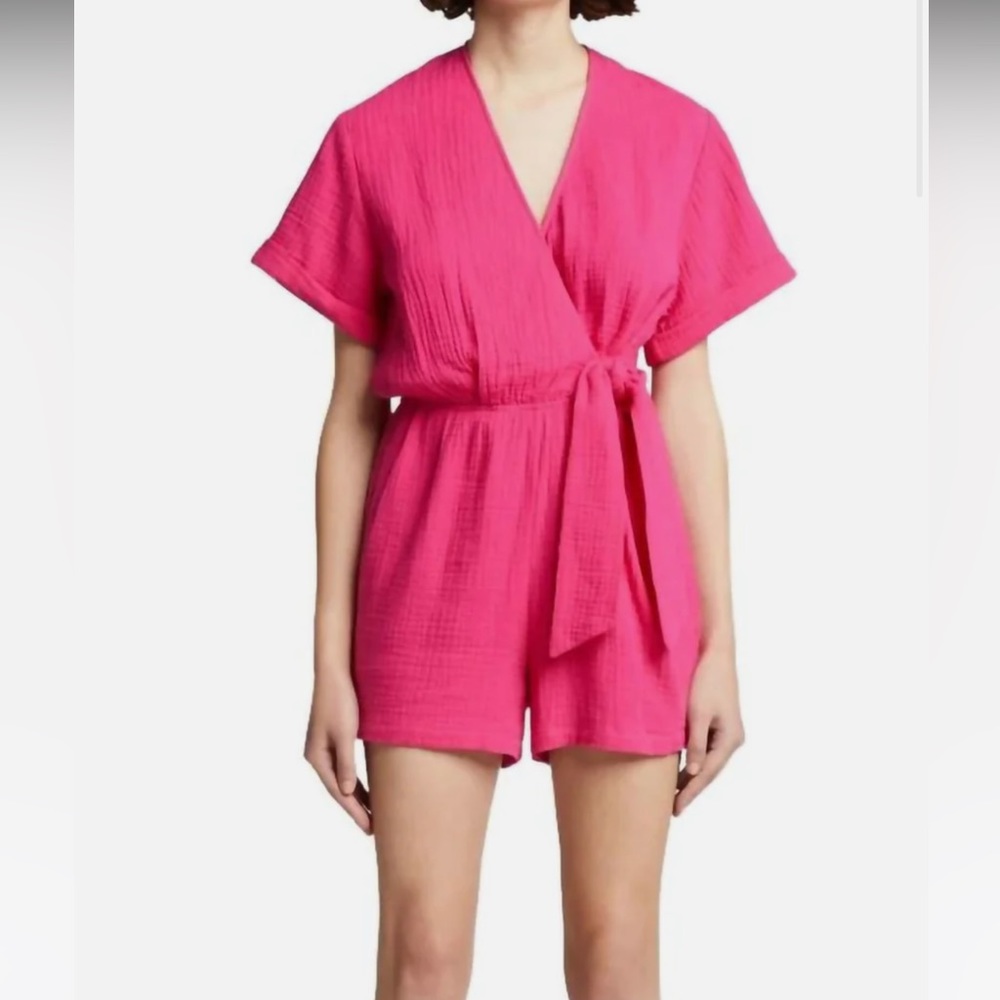 Monrow size Large Gauze Wrap Romper, Raspberry